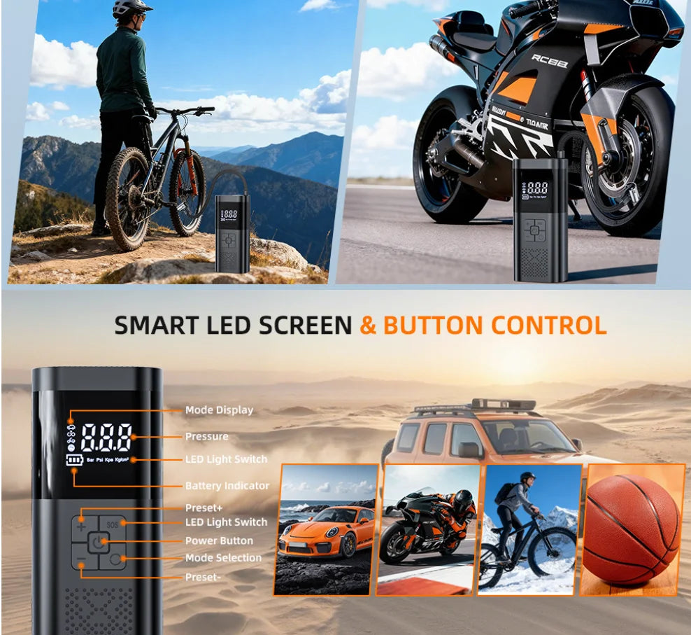 Mini Cordless Tire Inflator with LCD Display