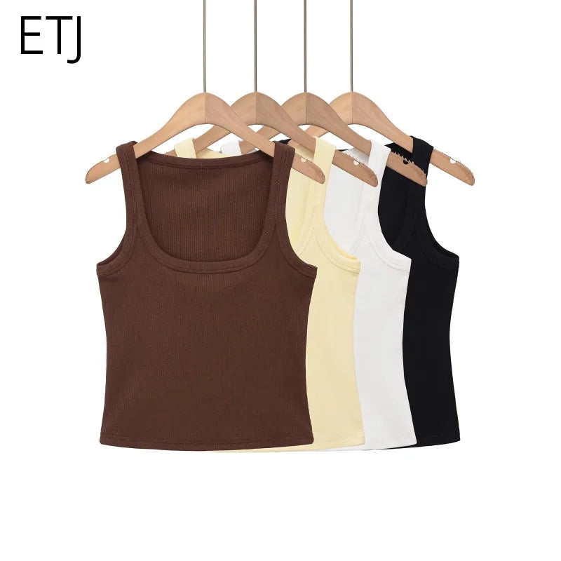 Ribbed Square Neck Crop Tank Top