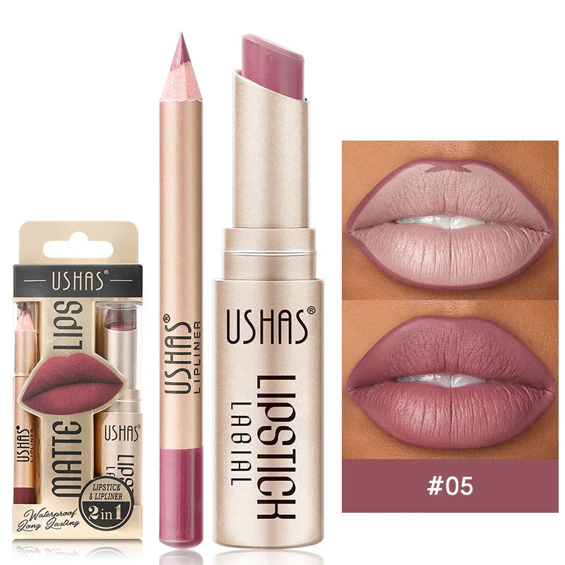 12-Color Matte Lipstick Set with Lip Liner