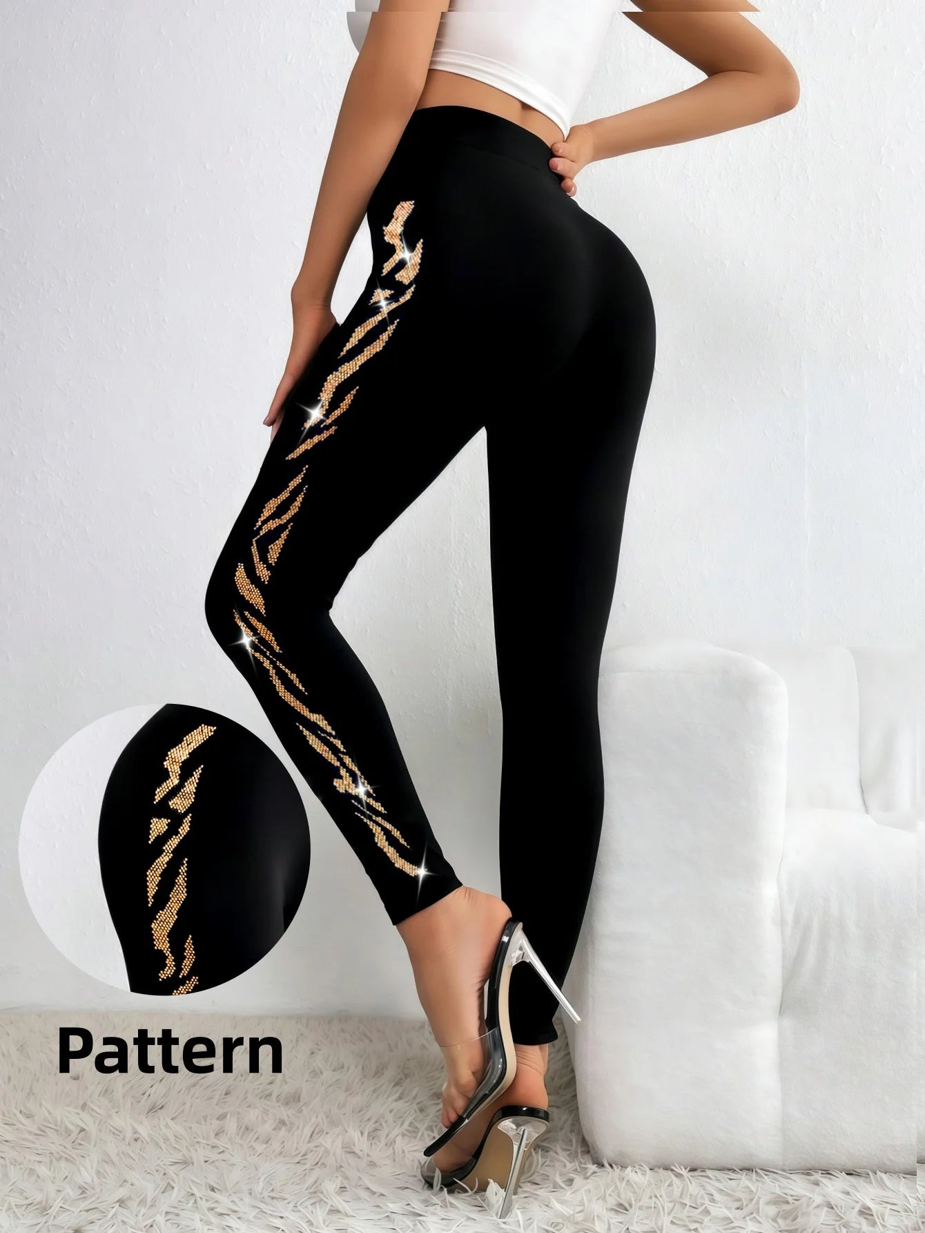 Leopard Rhinestone High Waist Leggings
