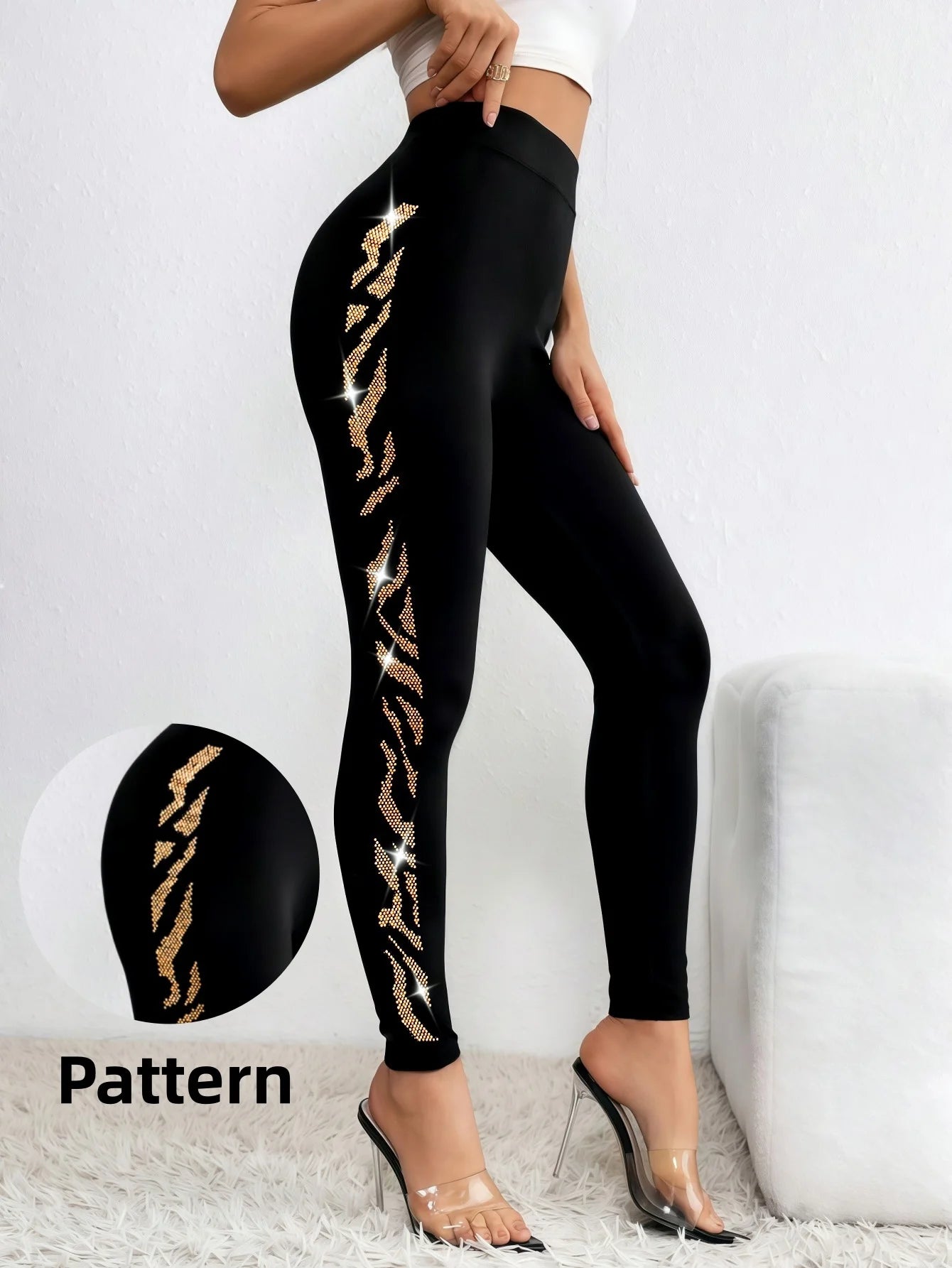 Leopard Rhinestone High Waist Leggings