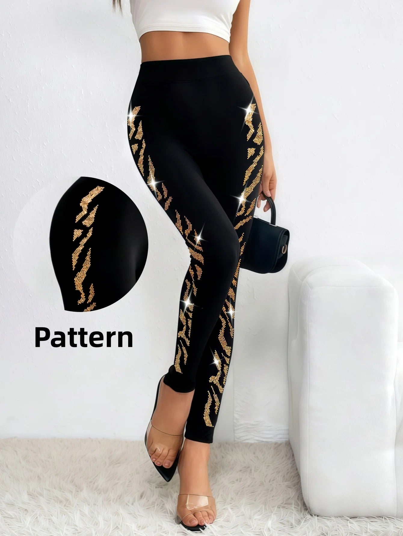 Leopard Rhinestone High Waist Leggings