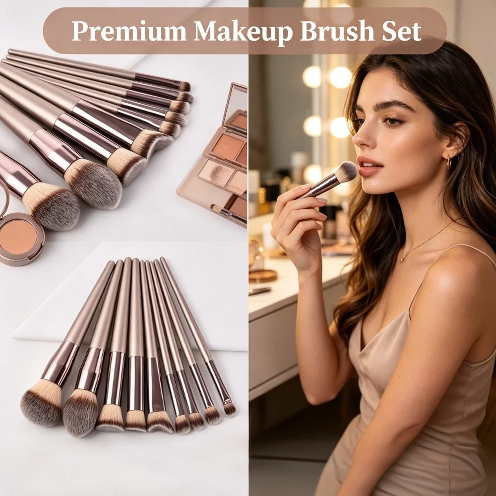 10-Piece Champagne Gold Makeup Brush Set