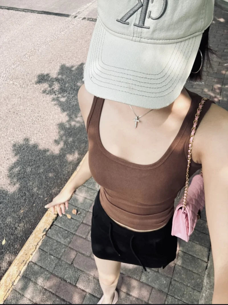 Ribbed Square Neck Crop Tank Top