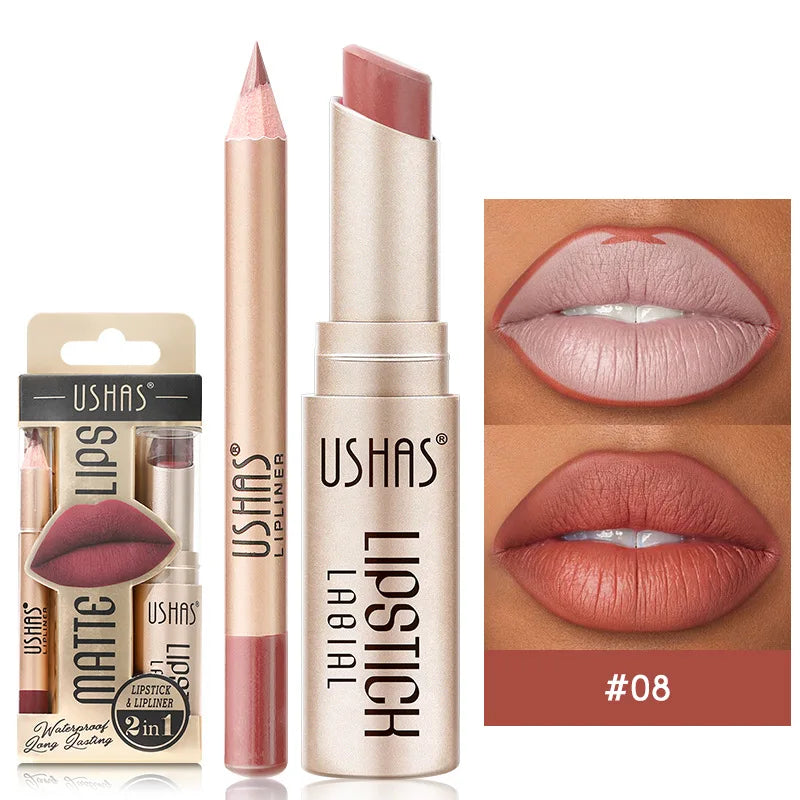 12-Color Matte Lipstick Set with Lip Liner