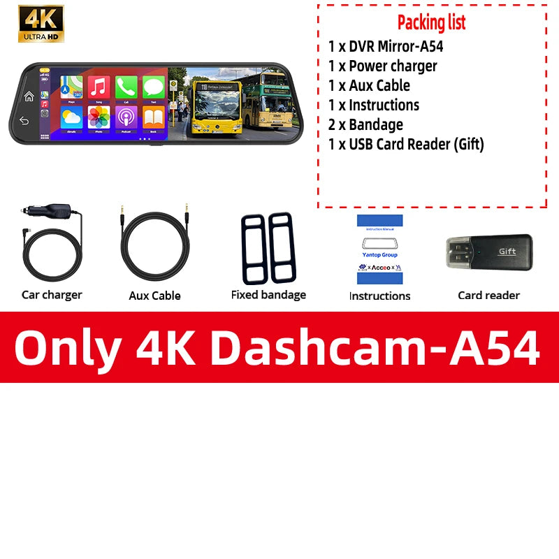 4K Rearview Mirror Dash Cam with CarPlay & GPS