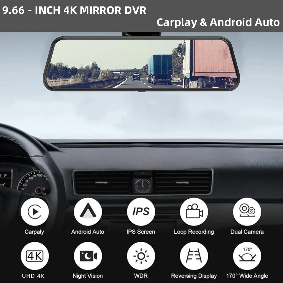 4K Rearview Mirror Dash Cam with CarPlay & GPS