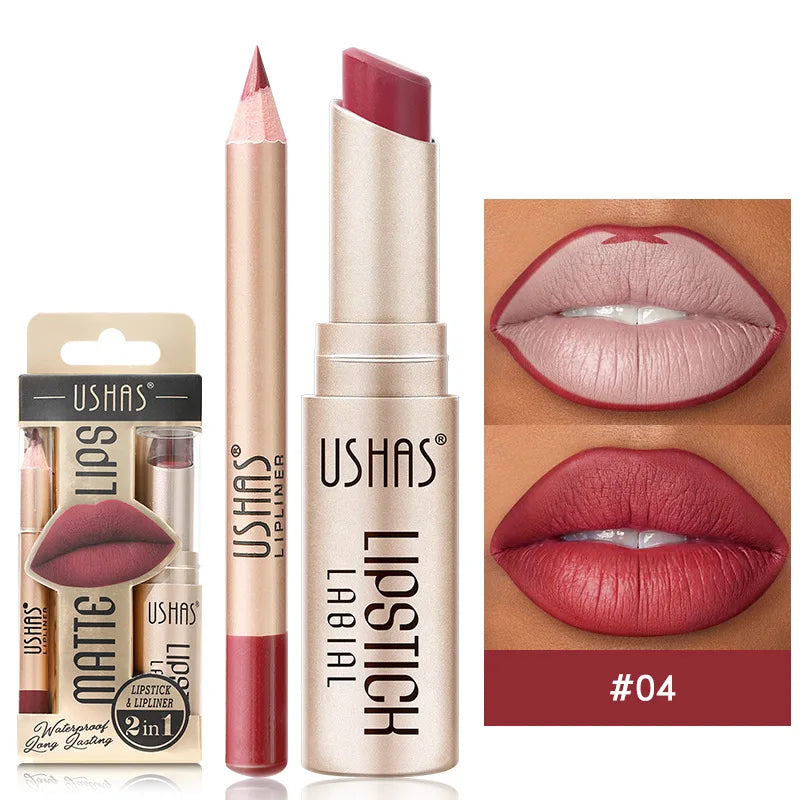 12-Color Matte Lipstick Set with Lip Liner