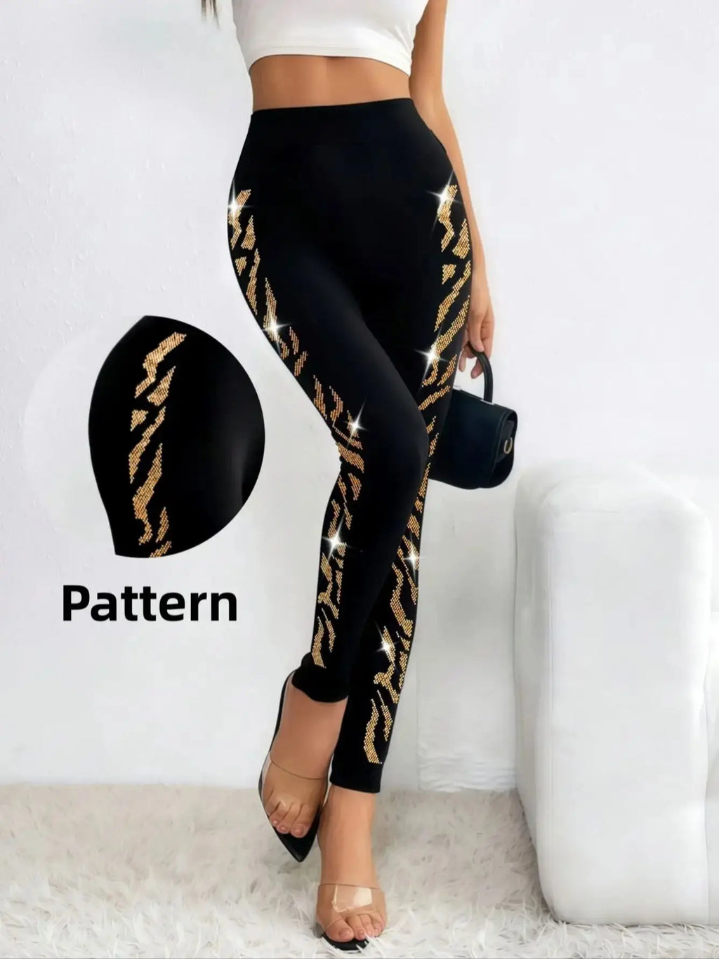 Leopard Rhinestone High Waist Leggings