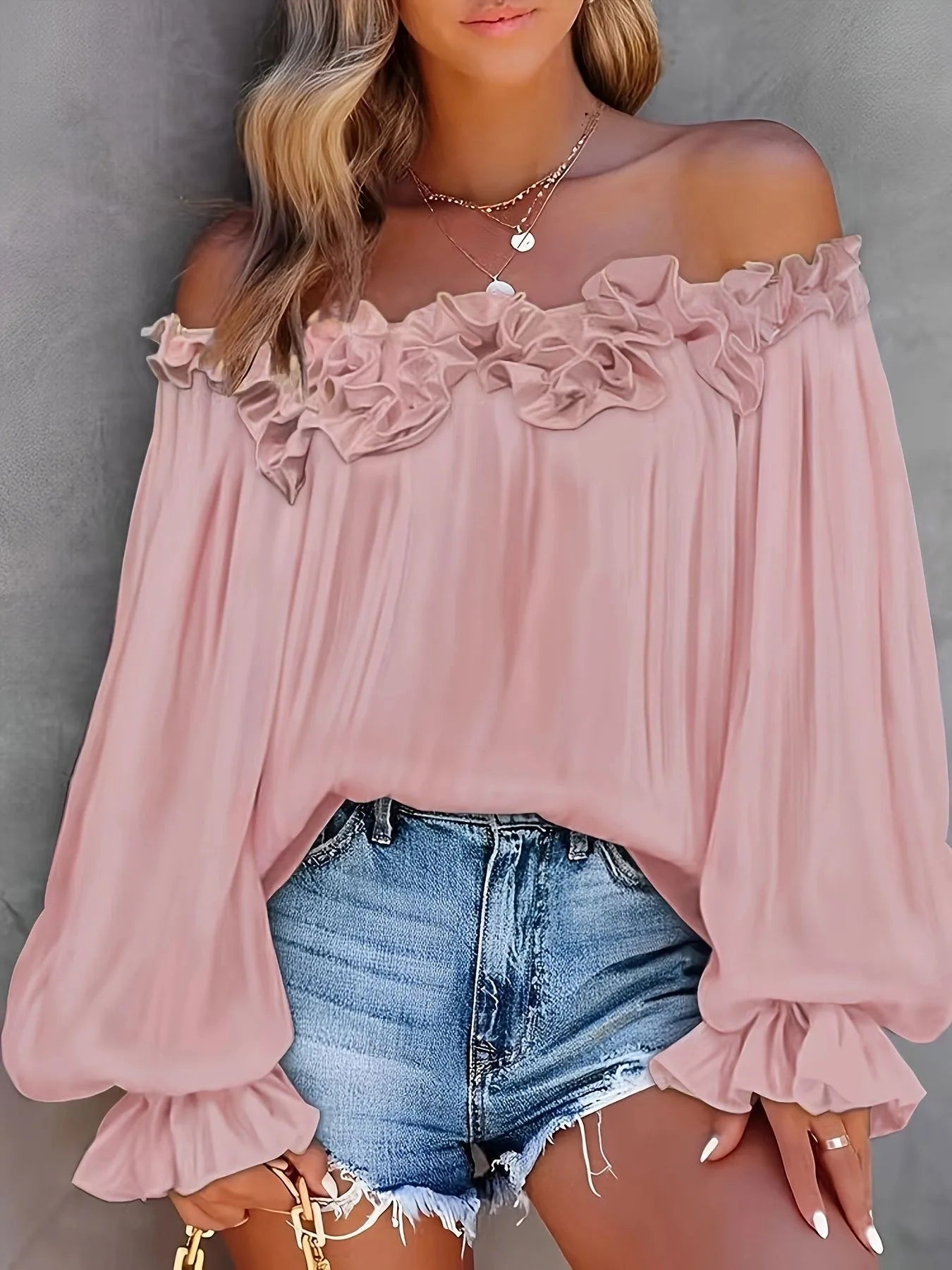 Ruffle Lantern Sleeve Off-Shoulder Top