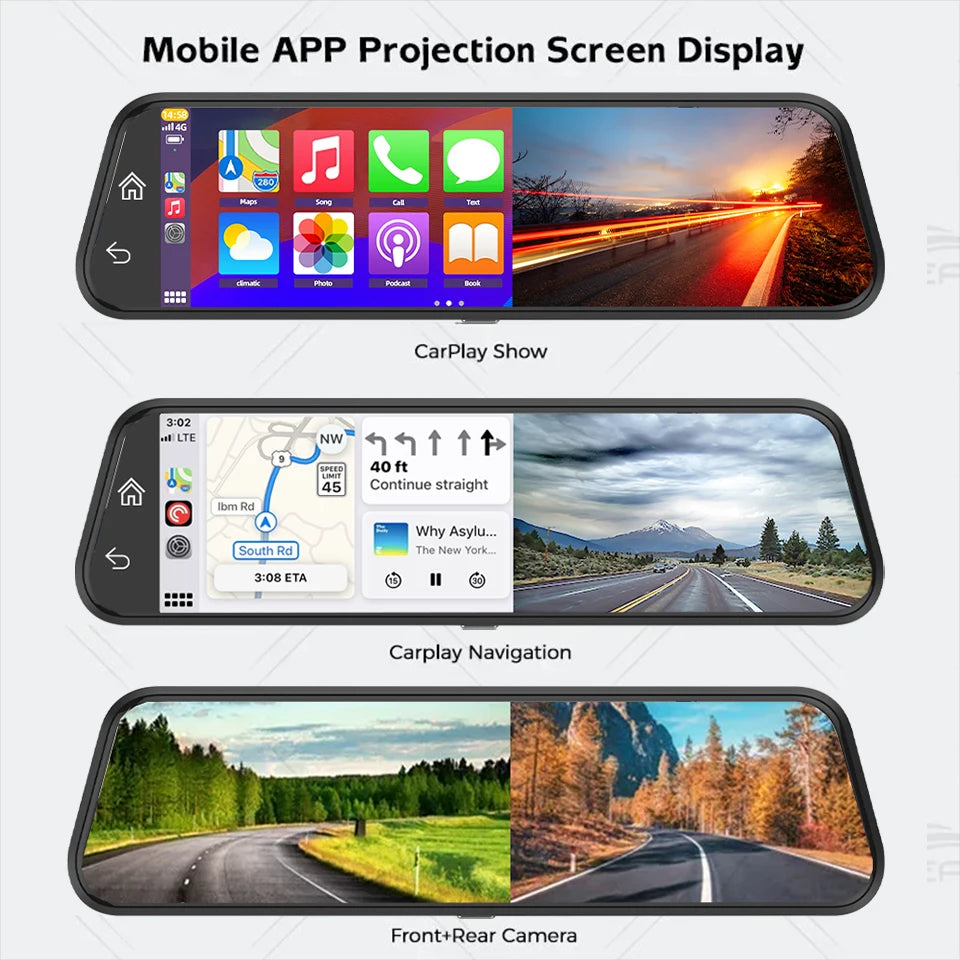 4K Rearview Mirror Dash Cam with CarPlay & GPS