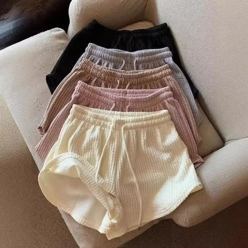 Waffle-Knit High Waist Casual Shorts