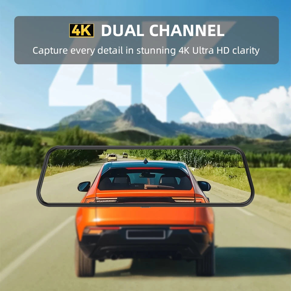 4K Rearview Mirror Dash Cam with CarPlay & GPS