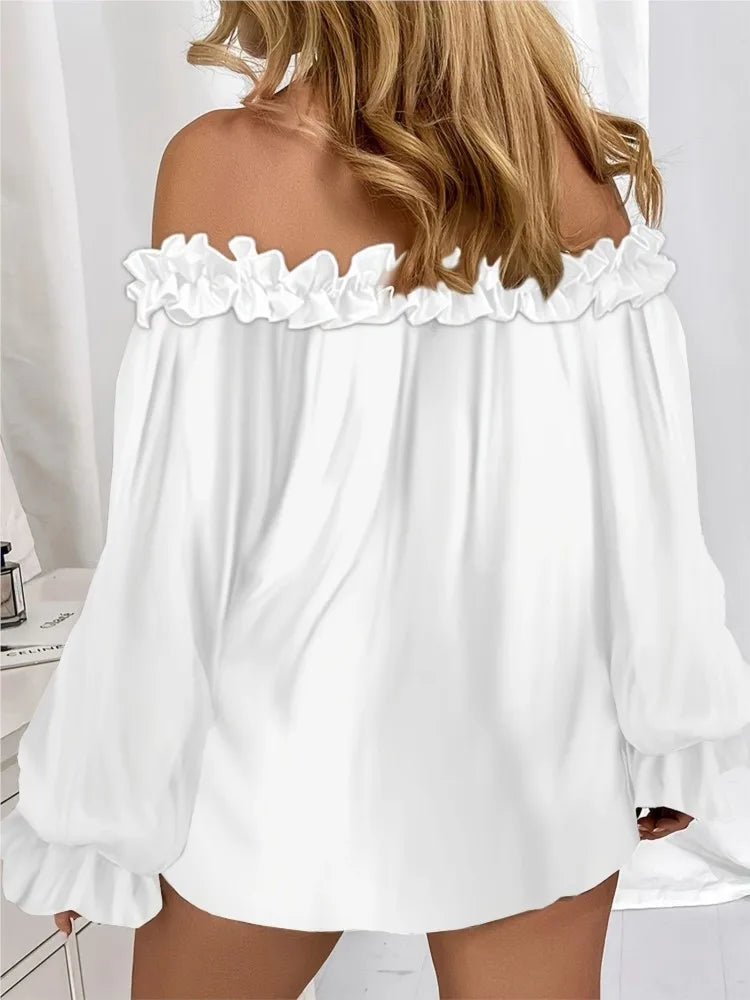 Ruffle Lantern Sleeve Off-Shoulder Top