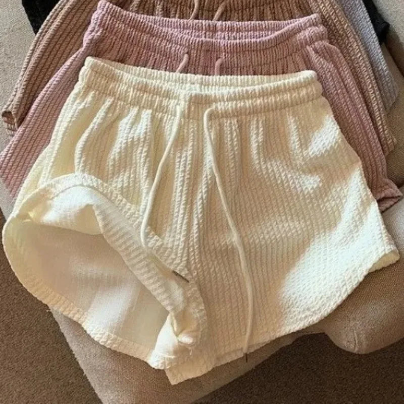 Waffle-Knit High Waist Casual Shorts