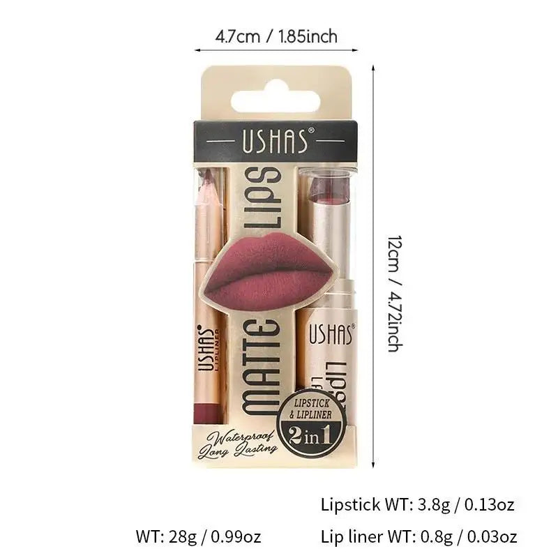 12-Color Matte Lipstick Set with Lip Liner