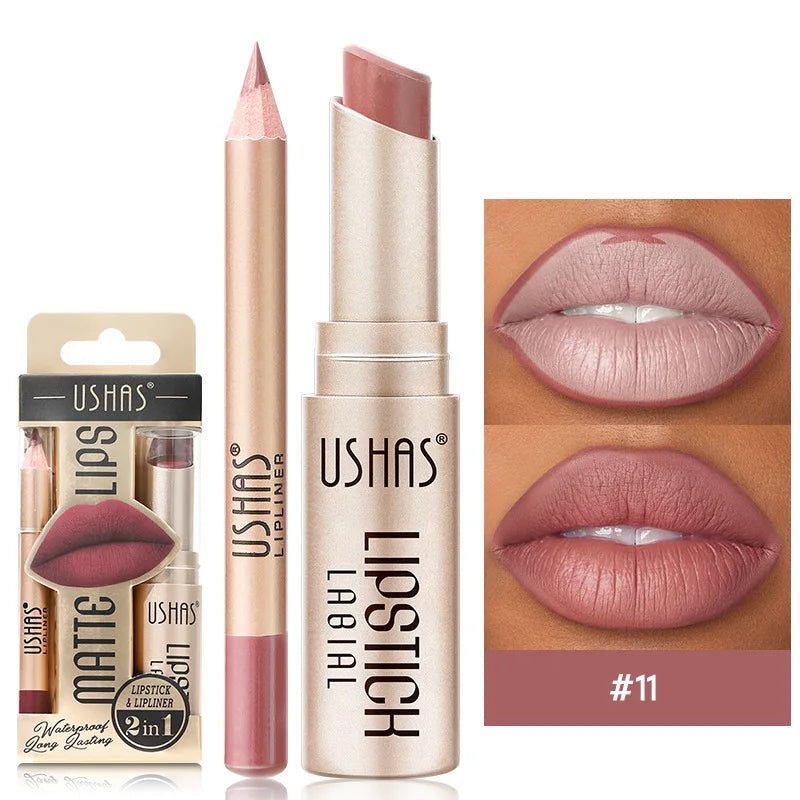 12-Color Matte Lipstick Set with Lip Liner