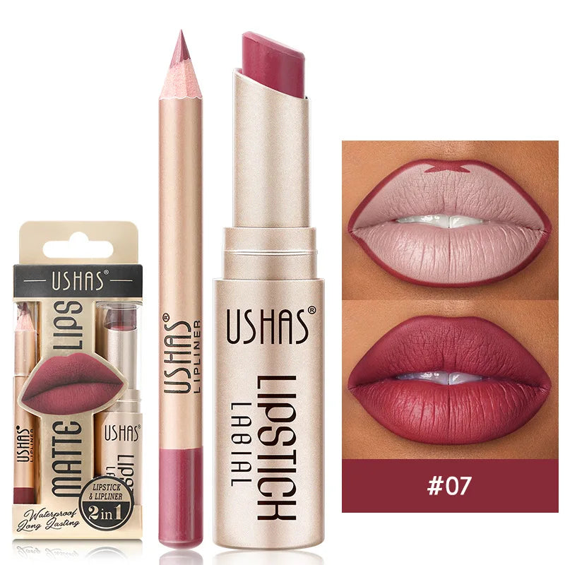 12-Color Matte Lipstick Set with Lip Liner