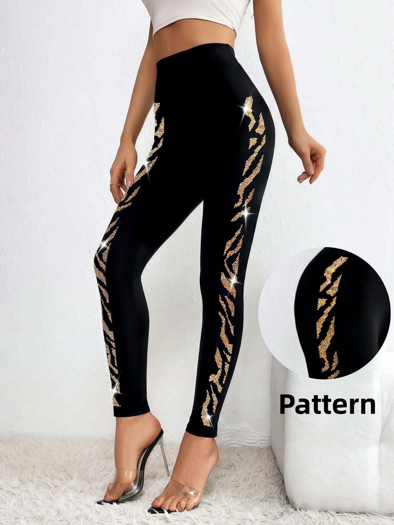 Leopard Rhinestone High Waist Leggings