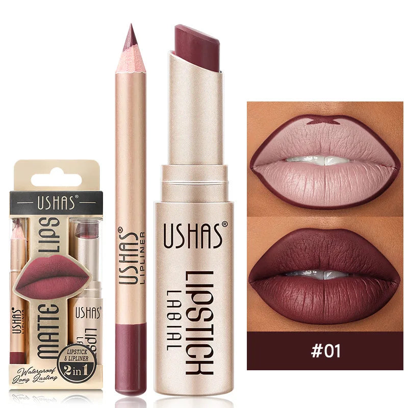 12-Color Matte Lipstick Set with Lip Liner