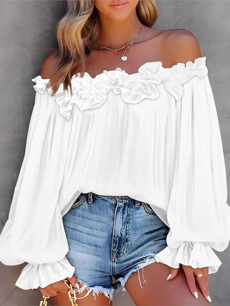 Ruffle Lantern Sleeve Off-Shoulder Top