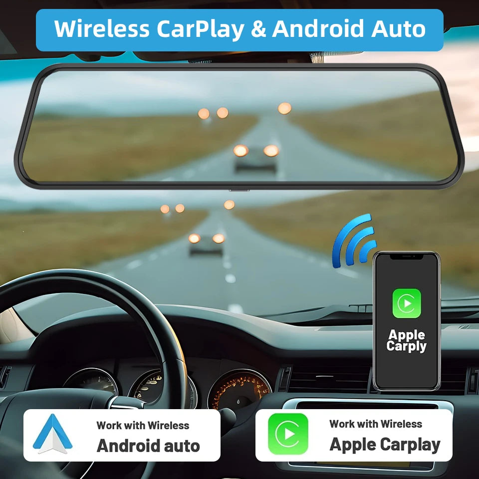 4K Rearview Mirror Dash Cam with CarPlay & GPS