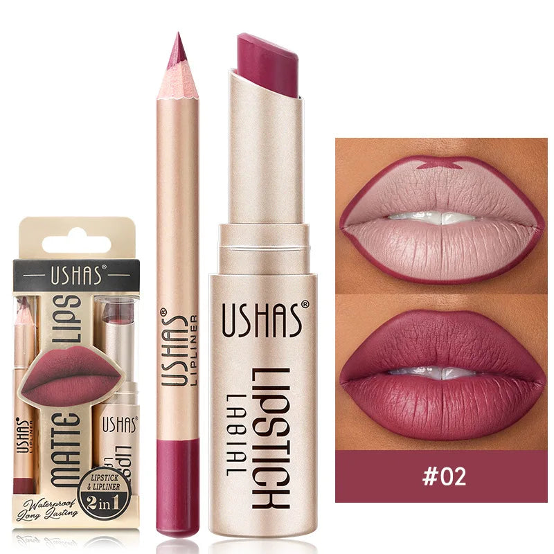 12-Color Matte Lipstick Set with Lip Liner