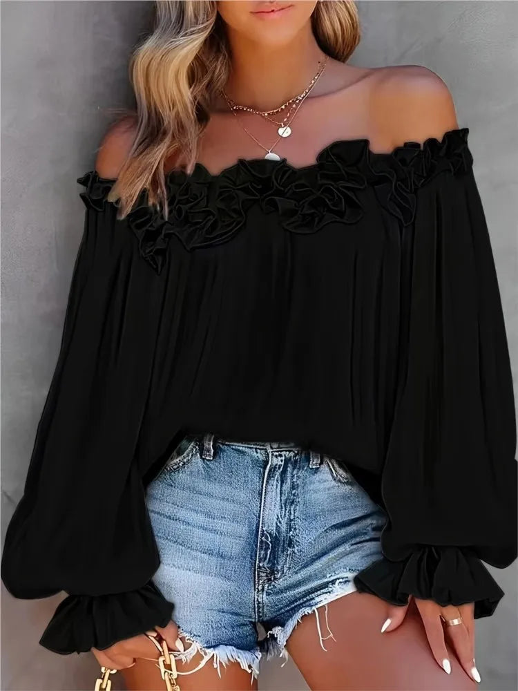 Ruffle Lantern Sleeve Off-Shoulder Top