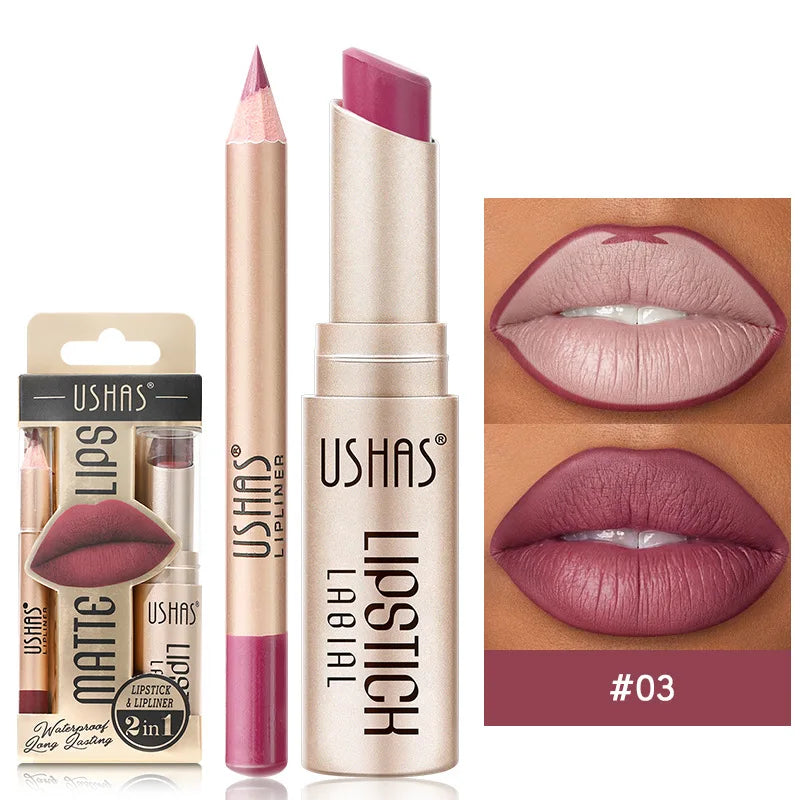 12-Color Matte Lipstick Set with Lip Liner