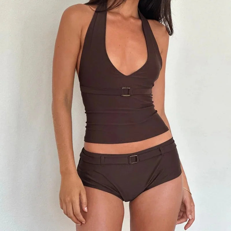 Two-Piece Tankini Swimsuit with Boy Shorts