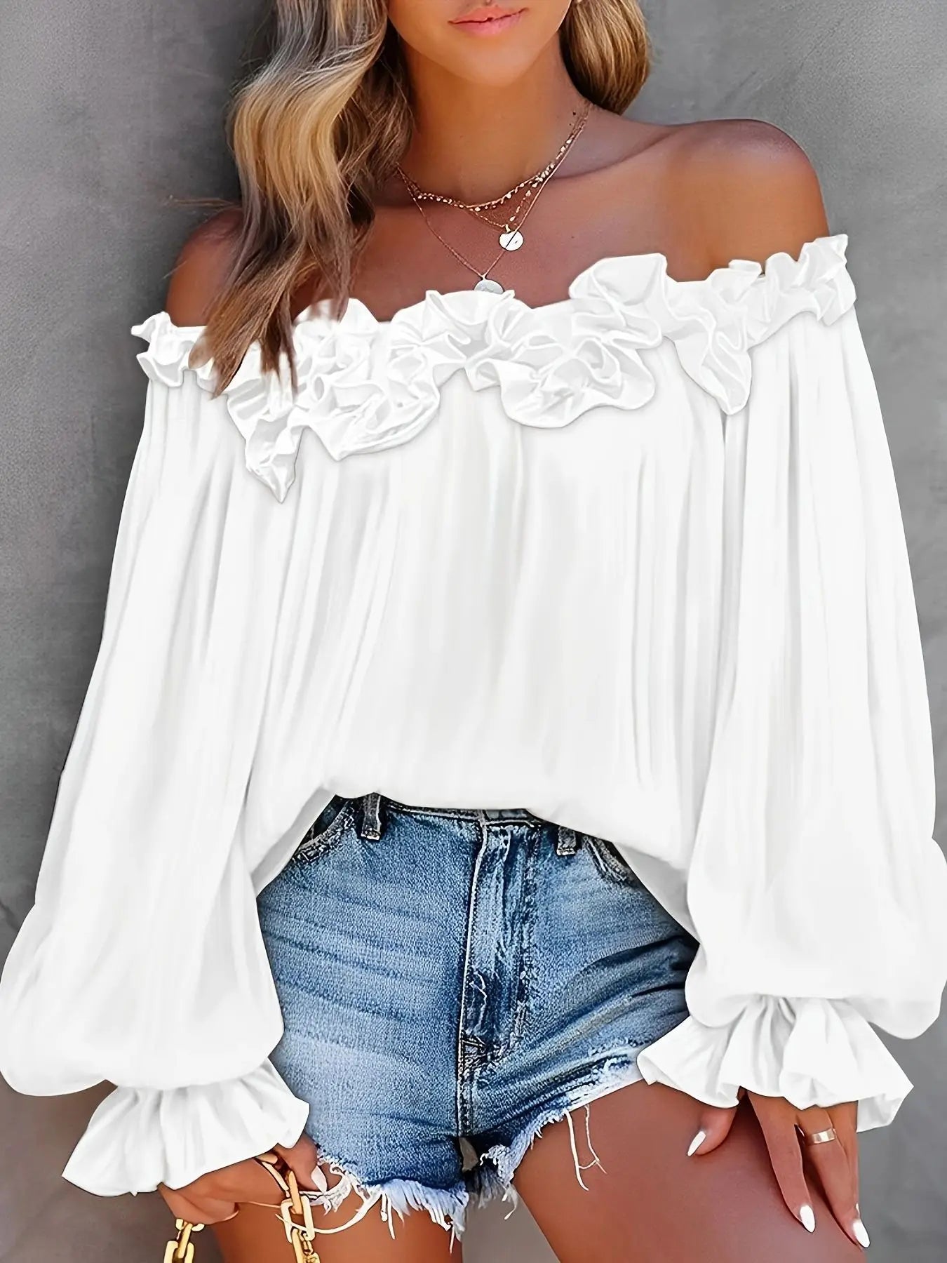 Ruffle Lantern Sleeve Off-Shoulder Top
